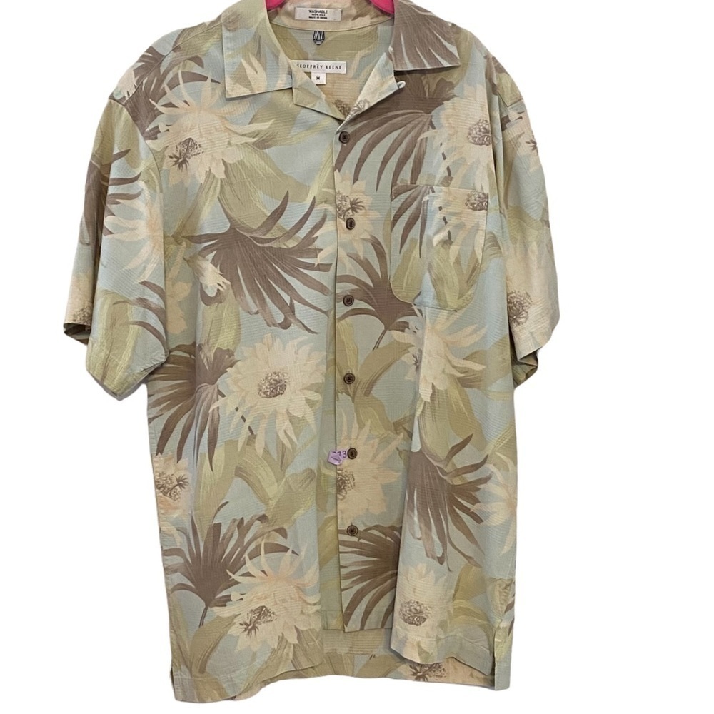 Geoffrey Beene Mens M Washable Silk Tropical Floral Short Sleeve Button Up Shirt